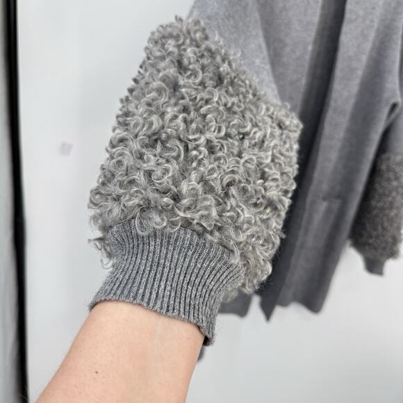 Frank Lyman Cardigan Sweater Size Large Gray Boucle knit Puff Cuffs Pockets - Picture 5 of 11